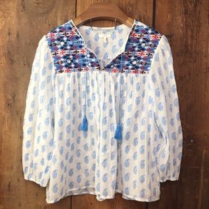 Joie Paisley Peasant Boho Blouse Medium